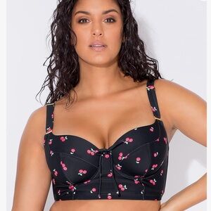 Smart and Sexy Lined Underwire Bikini Top, Black with Cherries, 36DD, NW…